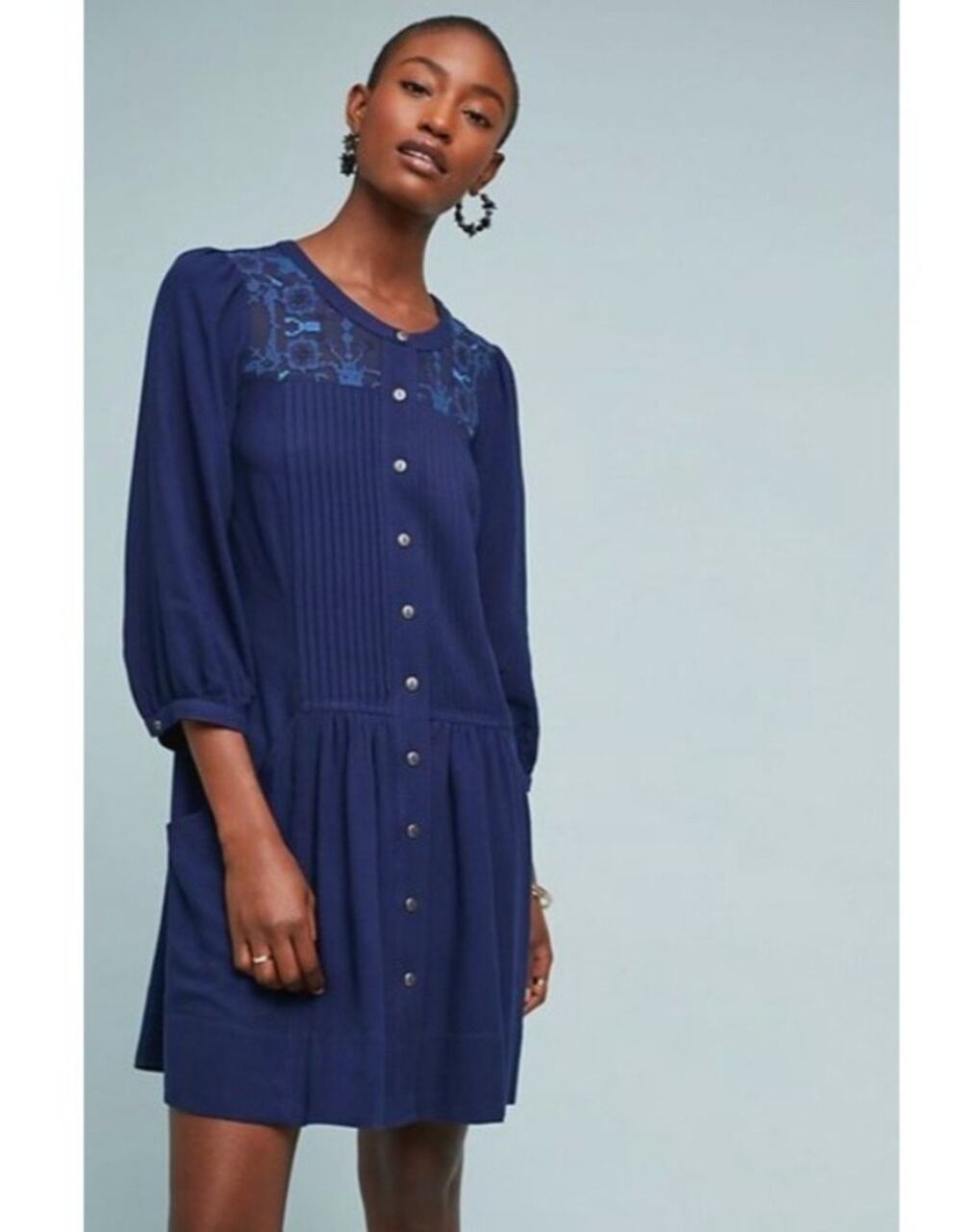Anthropologie Dubois Embroidered Tunic Dress Sz 8 Minimalist Preppy Lagenlook